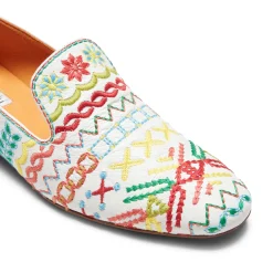 Cheap Fratelli Rossetti Embroidered Multicoloured Leather Slippers | Orange/White