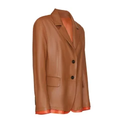 Sale Fratelli Rossetti Nappa Leather Blazer With Contrasting Edging | Tan